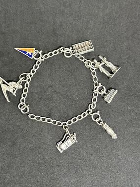 Vintage Sterling Silver U Michigan My Vernon Ski Owl Golf Enamel Charm Bracelet